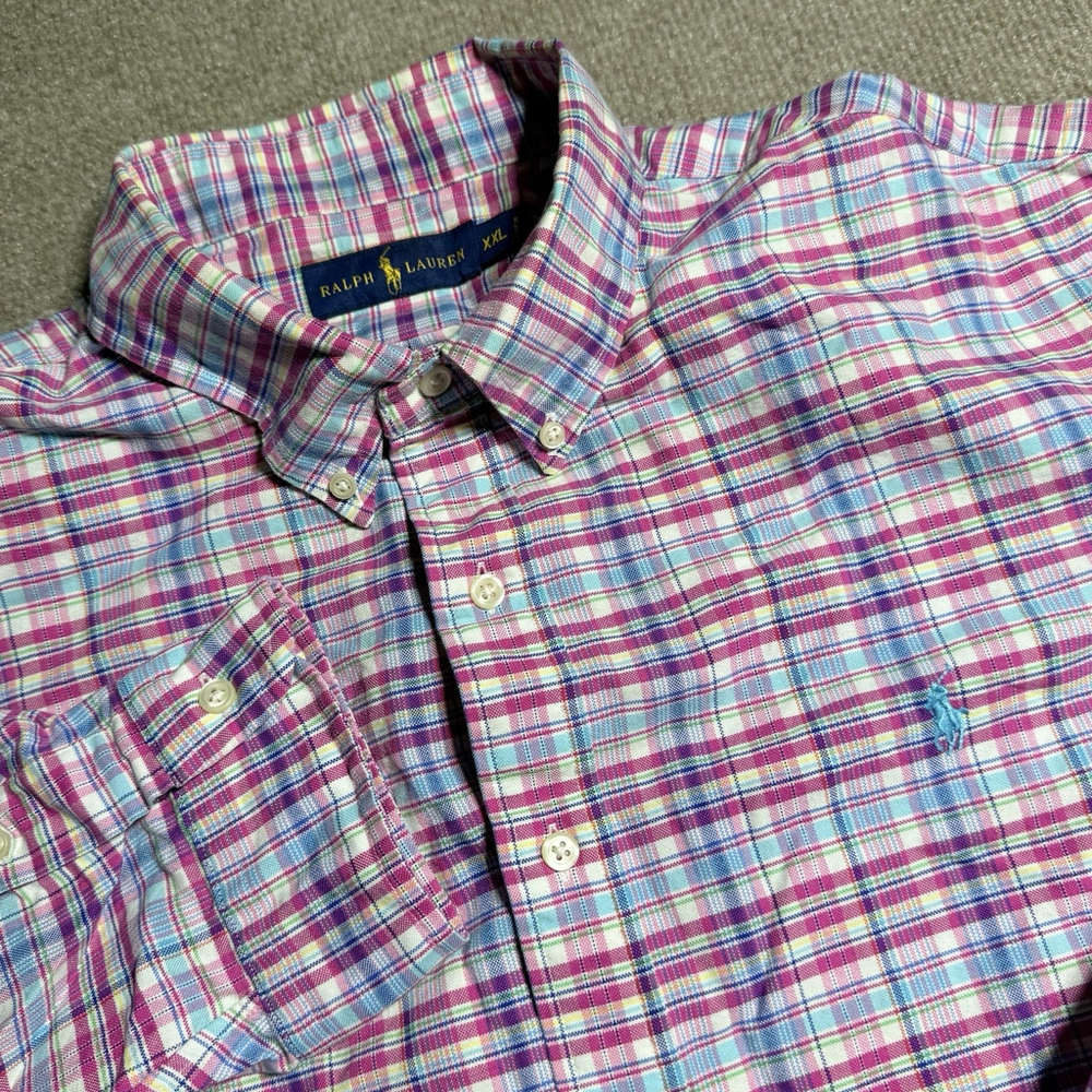 Polo Ralph Lauren Shirt Mens XXL Pink Blue Plaid Classic Fit Oxford Button Down - Picture 1 of 16